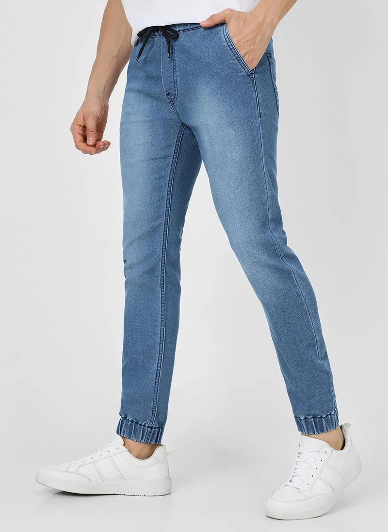 Urbano Fashion  Urbano Fashion Men's Light Blue Slim Fit Washed Jogger Jeans Stretchable for Men | Best Price UAE